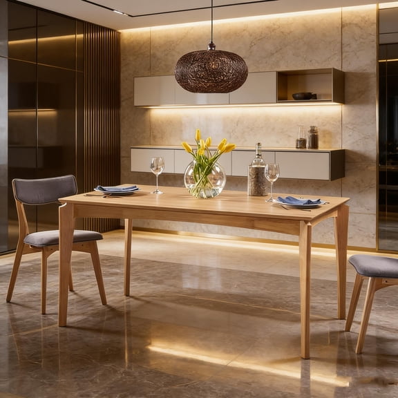 Dining table, medieval modern design, natural oak color, rectangular dining table, suitable for dining room or kitchen, elegant Scandinavian style