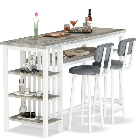 Dining table set, bar table and chair set, kitchen counter height table and chair set, small kitchen bar table with storage rack, modern dining table and chair set, gray/white