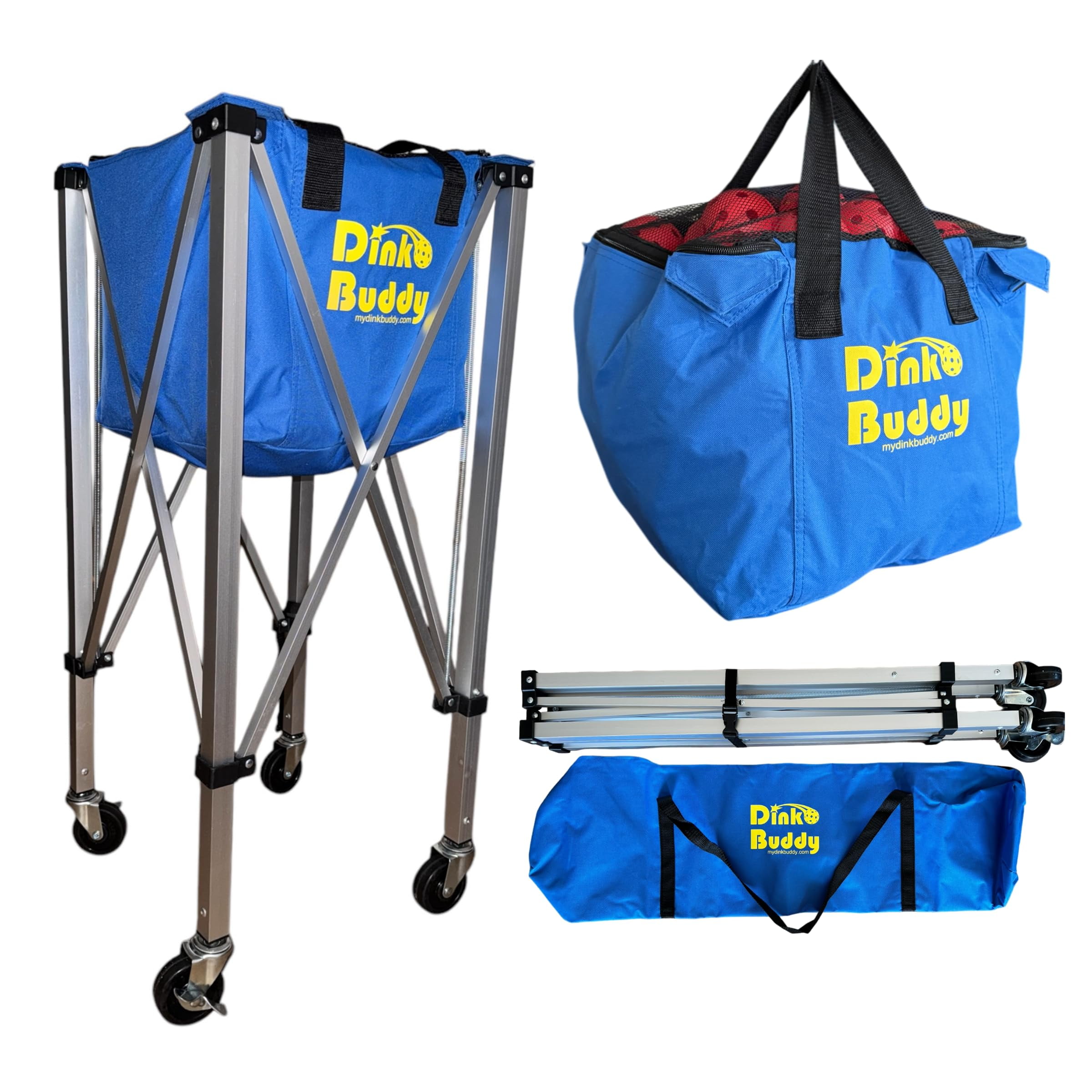 Dink Buddy Pickleball Hopper with Wheels – Portable Ball Caddy – Pickleball Basket holds 110 Balls – Tennis Hopper with Wheels