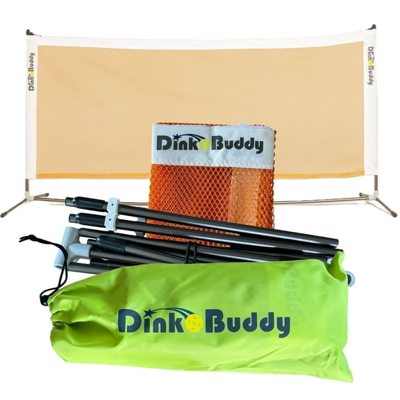 Dink Buddy - Regulation Height Mini Pickleball Net with Drawstring Carry Case, Durable Pickleball Net Portable Outdoor & Indoor Use, Easy-to-Set-up, 6 feet Wide, Orange
