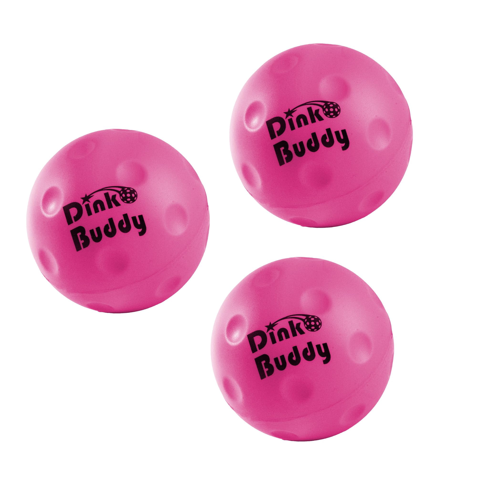Dink Buddy - Standard Kelso Pickleball, PU Foam Pickleball Balls for Reduced Noise, Enhances Hand-Eye Coordination, Indoor & Outdoor Use, 3-Pack 74-mm Neon Pink Balls