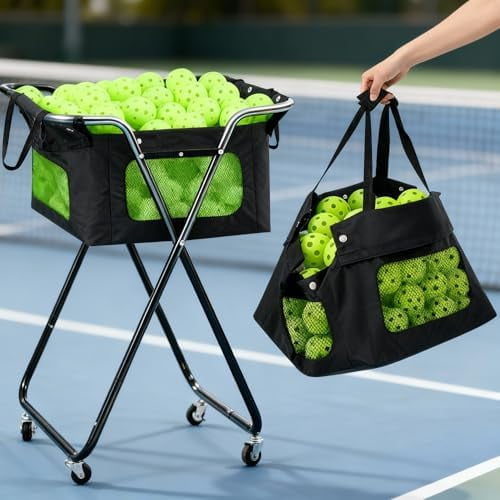 Dinkball Caddy Foldable Tennis Ball Basket Hopper with Wheels Portable Cart Holds 140 Dinkball or 175 Tennis Ball Basket Hopper Holders for Training Teaching$$Sport & Recreation Other