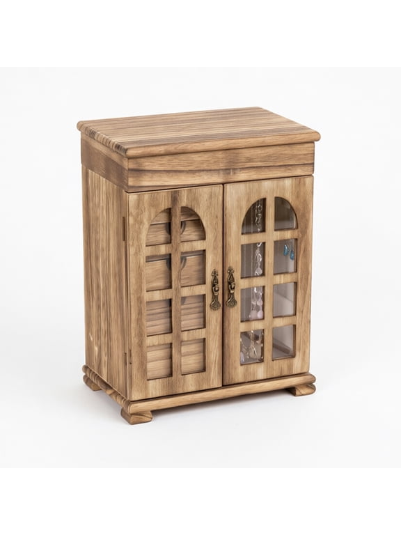 Jewelry Box for Women, 5-Tier Large Wooden Jewelry Organizer Boxes with Mirror Rustic jewlery Storage Display for Rings Earrings Necklaces Bracelets,Rustic Brown