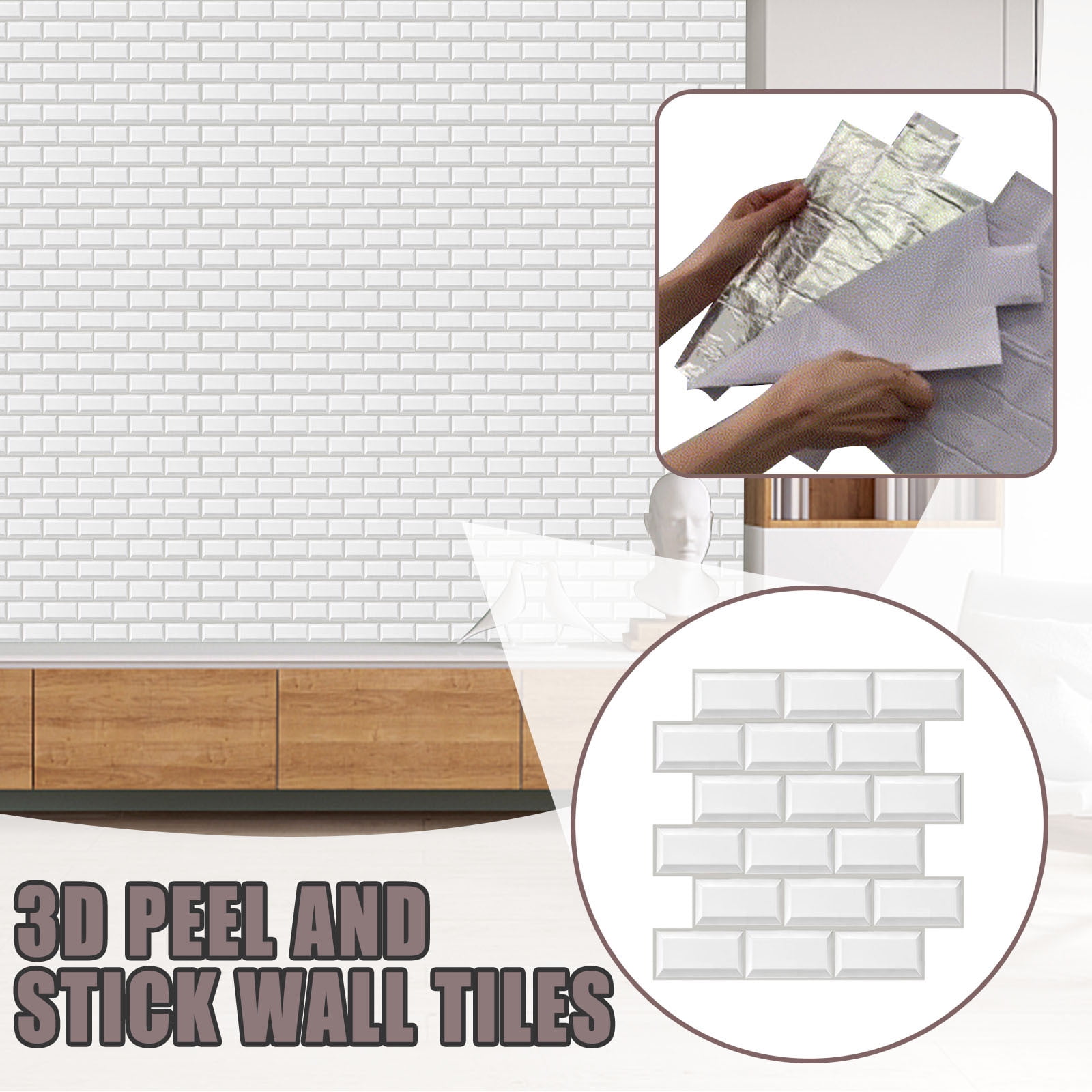 Dinmmgg 1Pc 3D Peel and Stick Wall Tiles 3D Tile Stickers Diy