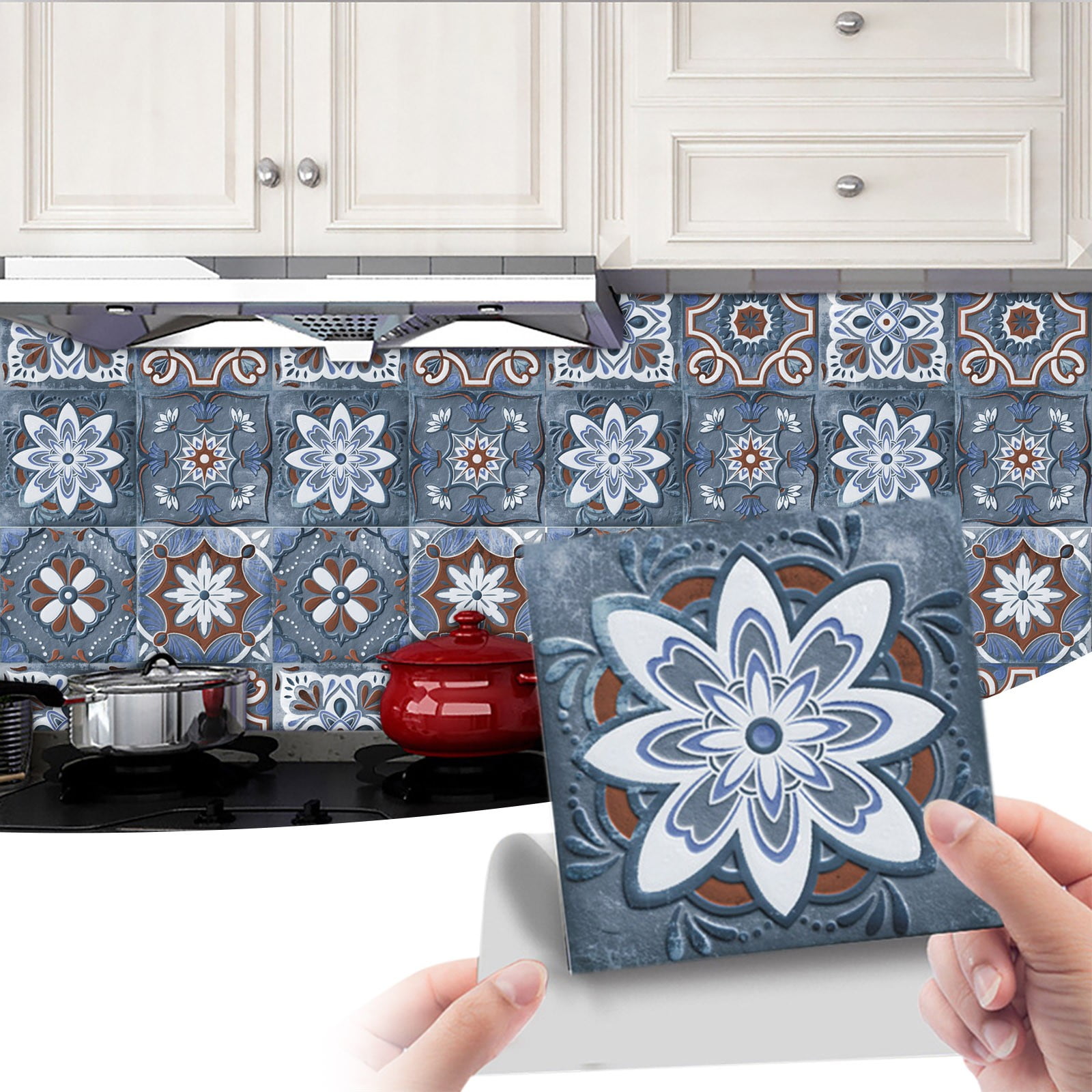 Dinmmgg 6Pc Peel and Stick Ceramic Tile Paste 3D Lattice Ceramic Tile