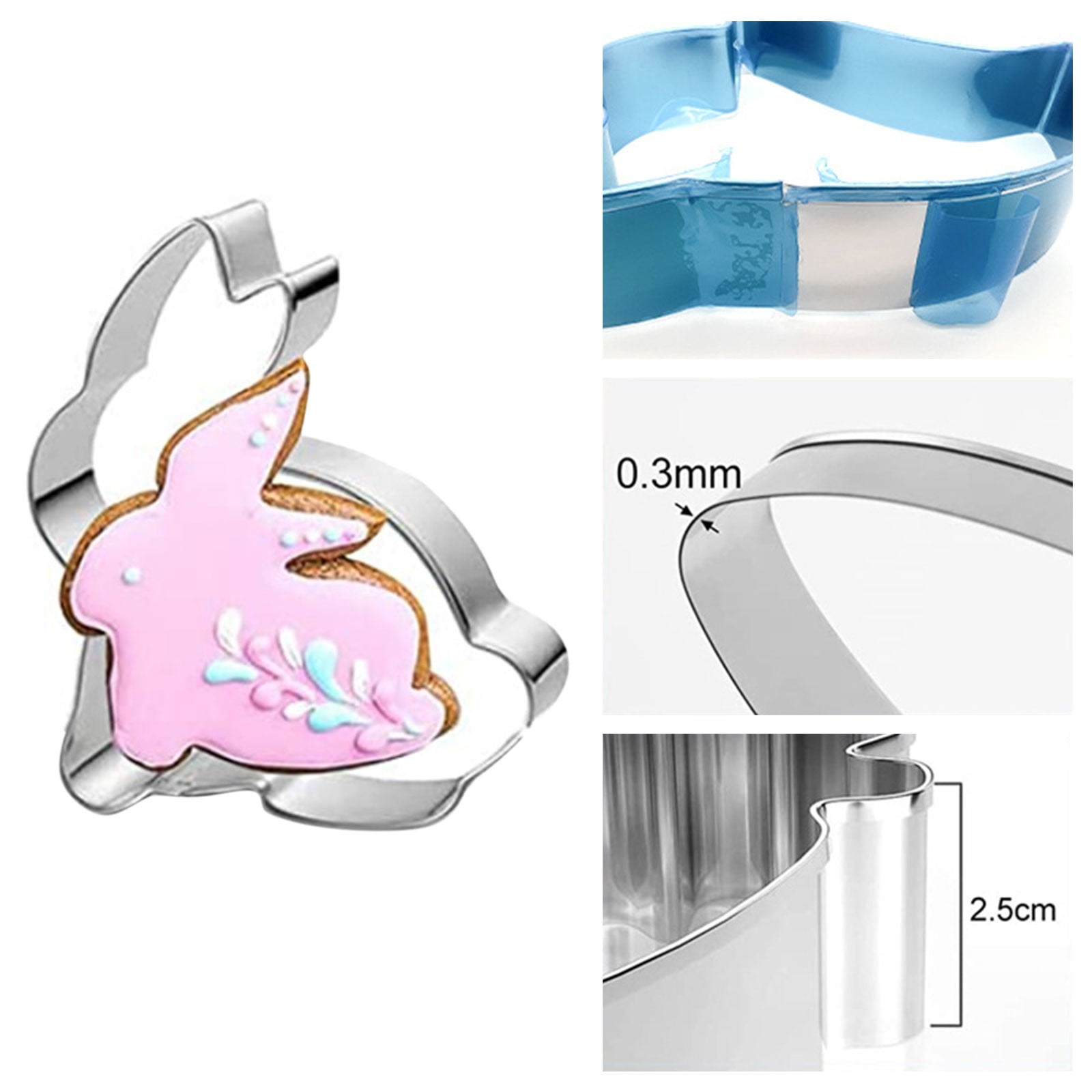 5-Piece Easter Bunny Cookie Cutter Set - Stainless Steel Rabbit Shapes