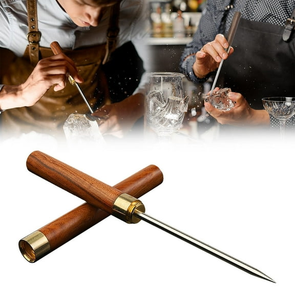 Dinmmgg Cutter Stainless Ice Pick Pick Tool With Cover Non Slip Wooden Handle Pick For Bars Kitchen Bartender Breaking Ice