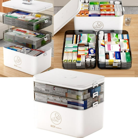 Dinmmgg Medicine Box 3 Tier Storage Box Empty Family Emergencies Kit Container Portable Plastic Storage Organizer Holder Multipurpose Box With Handle For Home Travel