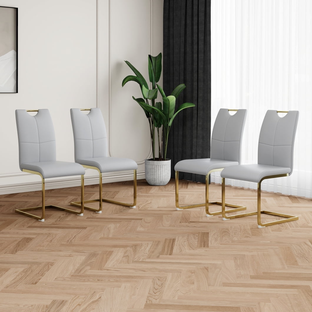 Dinner Chairs Set of 4, Faux Leather Dinning Chairs with High Backrest and Upholstered Cushion ...