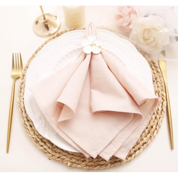 Dinner Cloth Napkins Bulk, Cotton Linen Napkins,Washable Napkins for Weddings Decorations (Champagne Blush, 12 Pack)