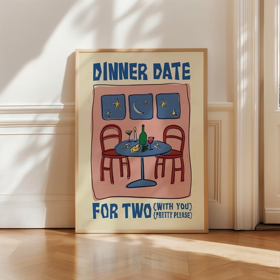 Dinner Date Poster Trendy Wall Art Apartment Decor Retro Wall Art Coquette Room Decor Pink Wall Art Y2K Room Decor Pink Bow Print
