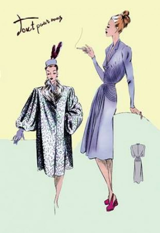 Dinner Dress and Overcoat 1947 Canvas Art - Unknown (12 x 18)