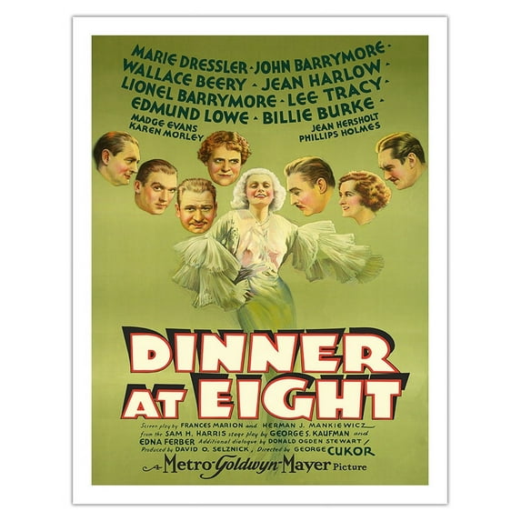 Dinner at Eight - Starring Jean Harlow Marie Dressler - Directed by George Cukor - Vintage Film Movie Poster c.1933 - Fine Art Matte Paper Print (Unframed) 20x26in