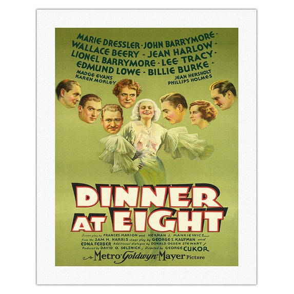 Dinner at Eight - Starring Jean Harlow Marie Dressler - Directed by George Cukor - Vintage Film Movie Poster c.1933 - Fine Art Rolled Canvas Print 20in x 26in