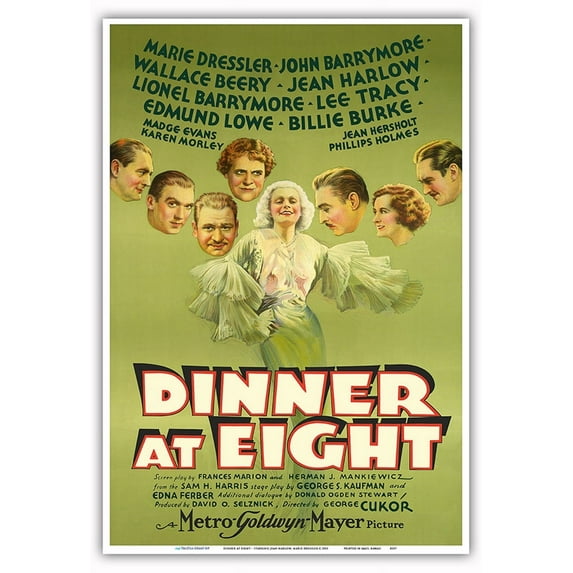 Dinner at Eight - Starring Jean Harlow Marie Dressler - Directed by George Cukor - Vintage Film Movie Poster c.1933 - Master Art Print (Unframed) 13in x 19in