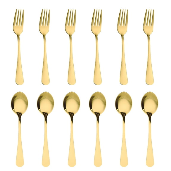 Dinner Forks and Spoons Set, 12 Pcs Stainless Steel Spoons and Forks for Home Kitchen, Gold Forks Spoons