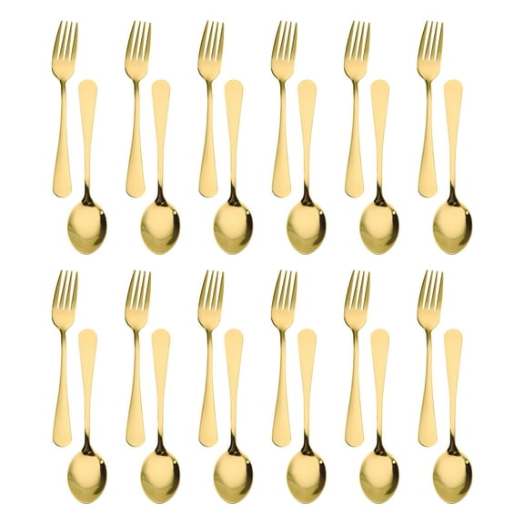 Dinner Forks and Spoons Set, 24 Pcs Stainless Steel Spoons and Forks for Home Kitchen, Gold Forks Spoons