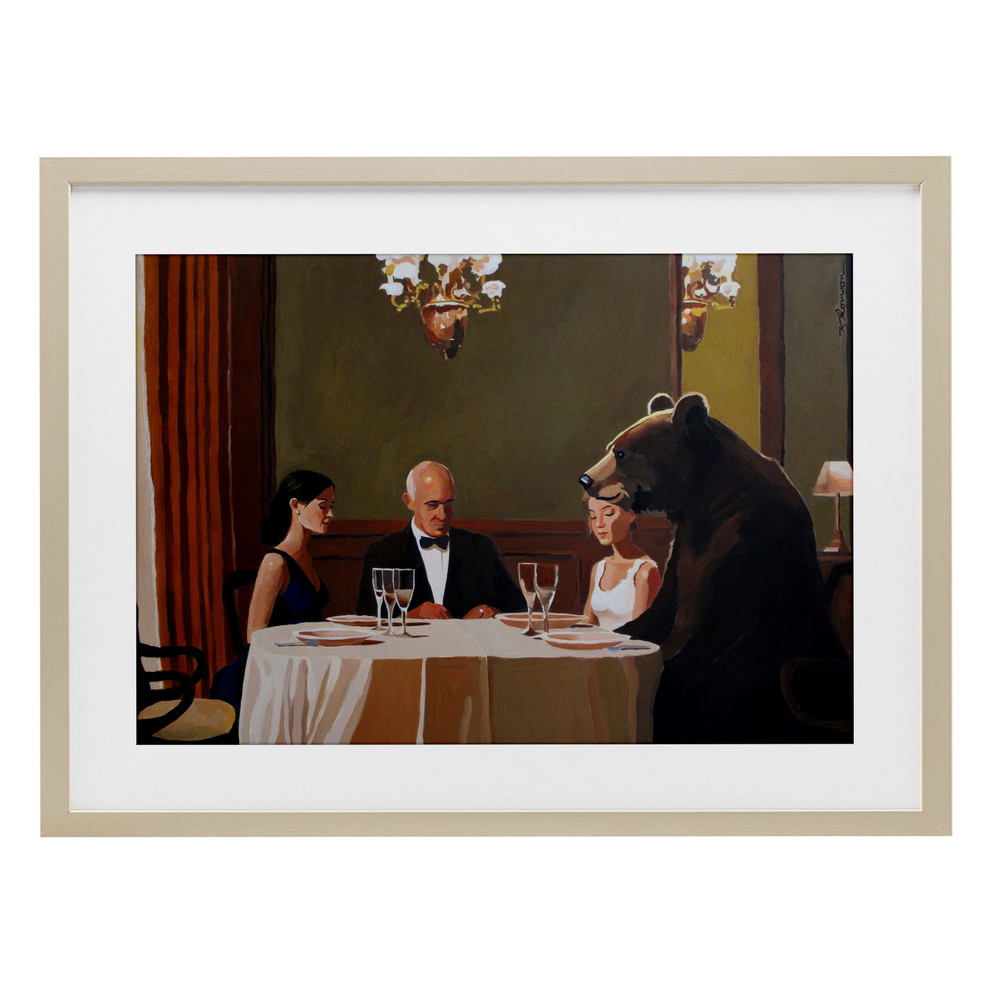 Dinner Guests & Steve Birch Framed Print Under Glass, design by Keith Thomson