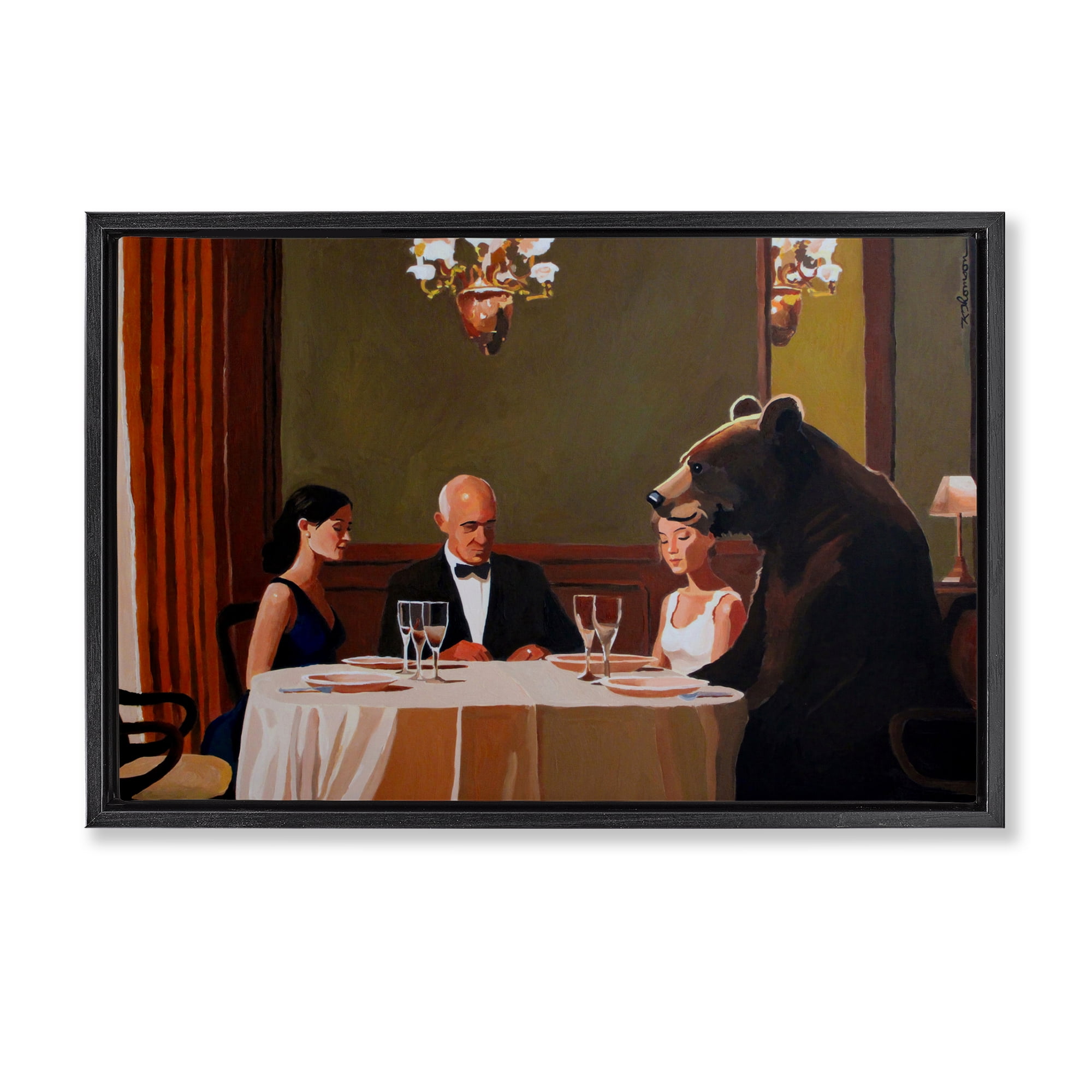 Dinner Guests & Steve Black Framed Floater Canvas Wall Art, design by Keith Thomson