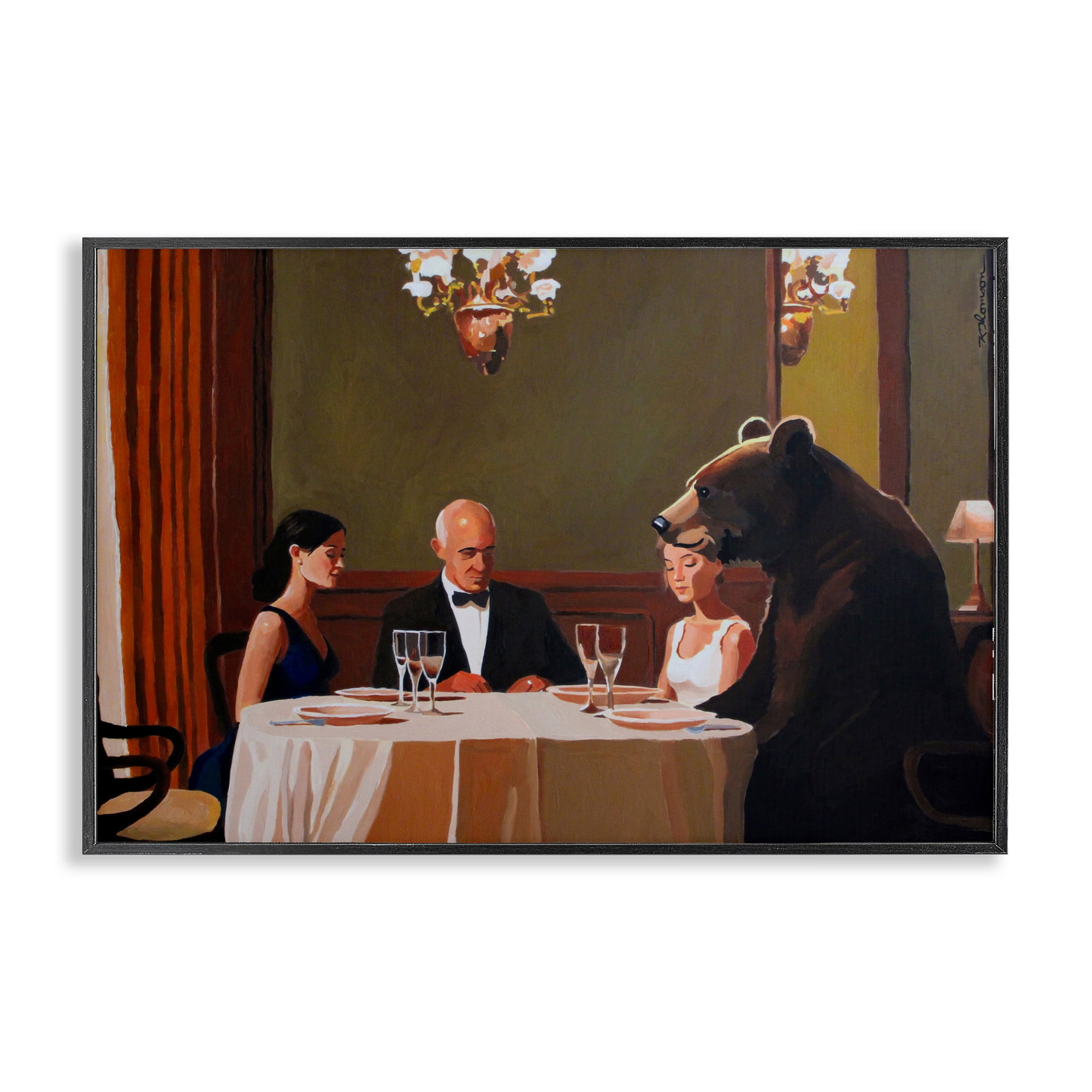 Dinner Guests & Steve Black Framed Giclee Art, design by Keith Thomson