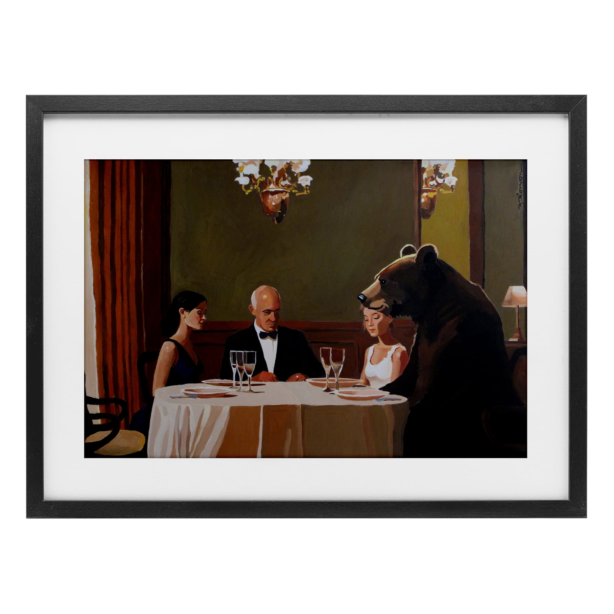 Dinner Guests & Steve Black Framed Print Under Glass, design by Keith Thomson