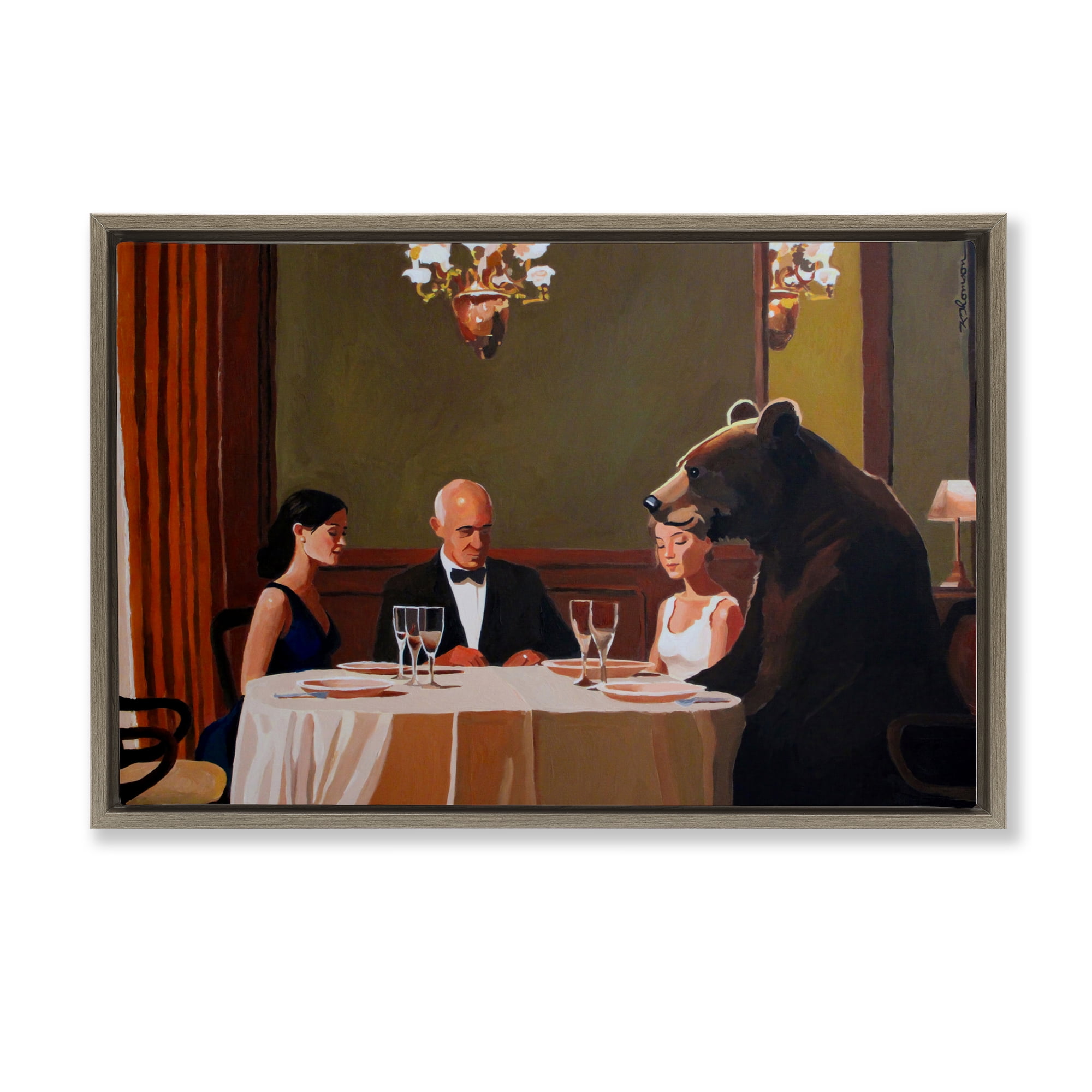 Dinner Guests & Steve Brown Framed Floater Canvas Wall Art, design by Keith Thomson