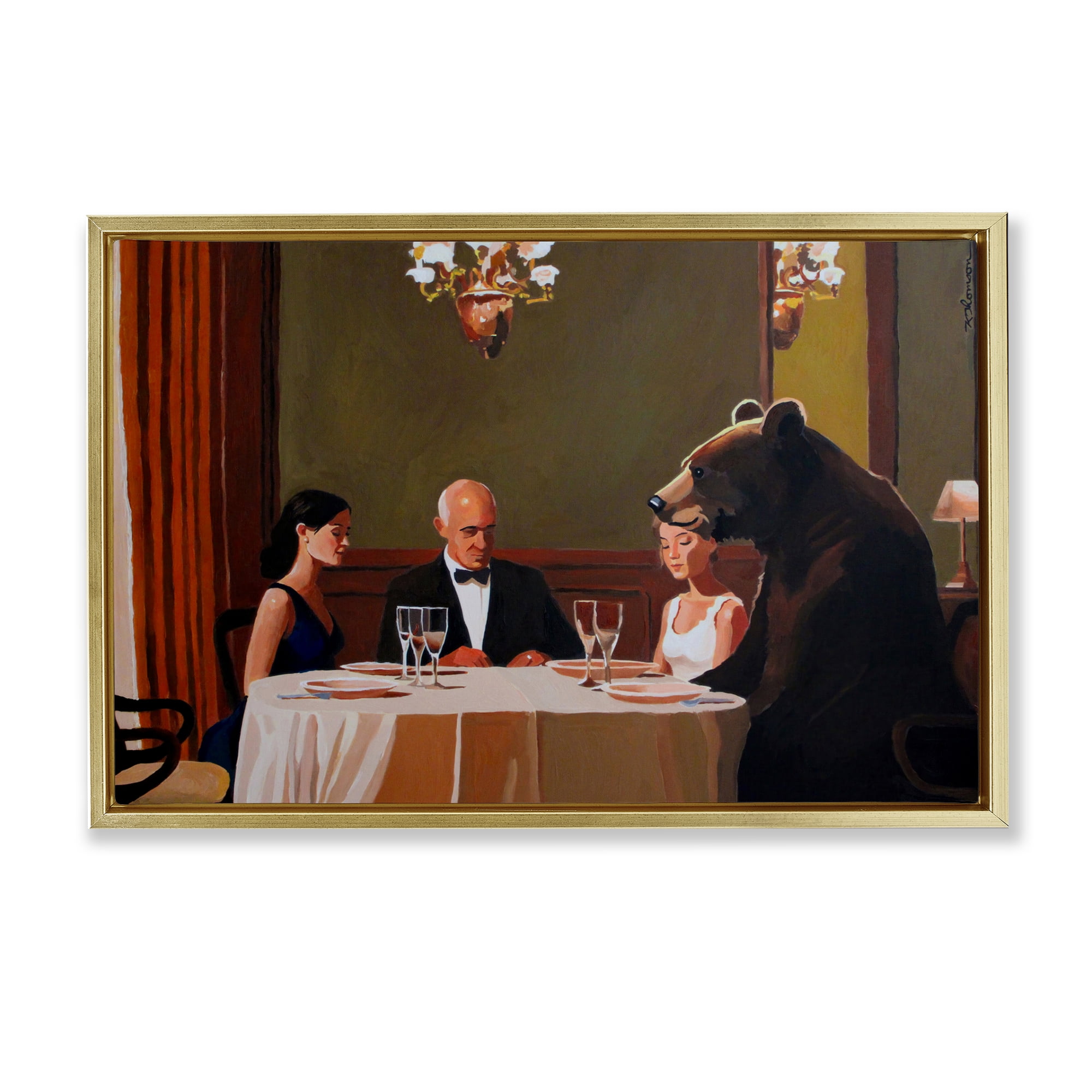 Dinner Guests & Steve Gold Framed Floater Canvas Wall Art, design by Keith Thomson