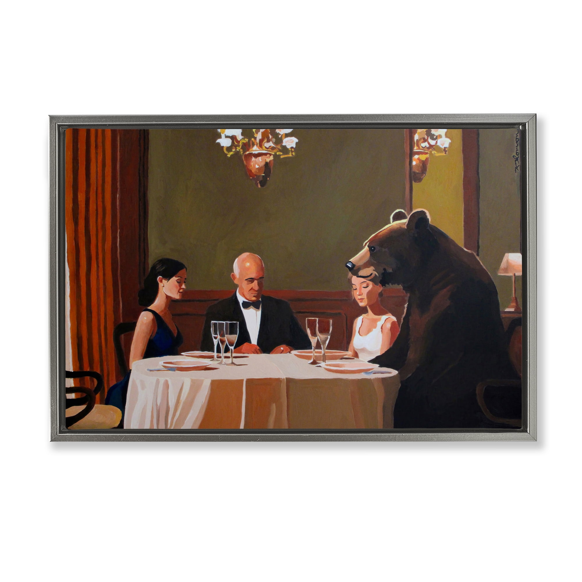 Dinner Guests & Steve Gray Framed Floater Canvas Wall Art, design by Keith Thomson