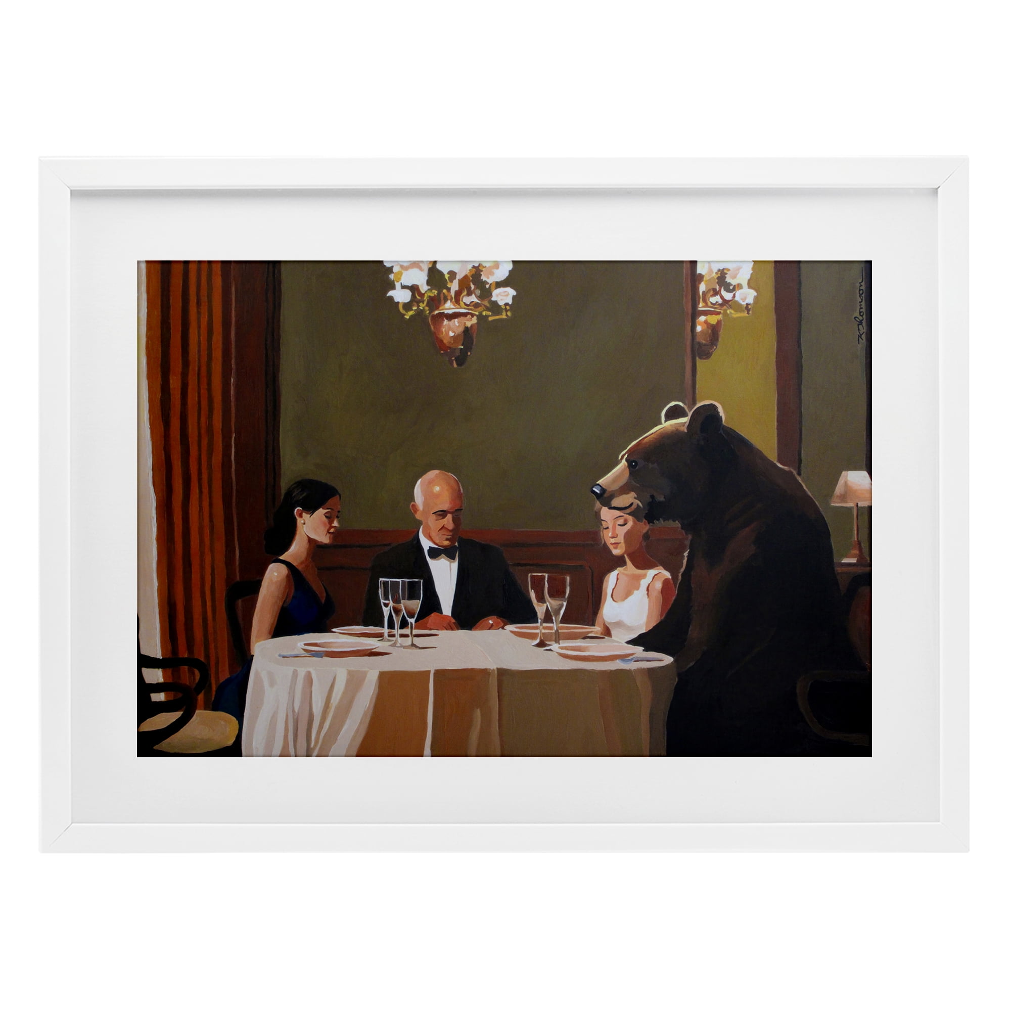 Dinner Guests & Steve White Framed Print Under Glass, design by Keith Thomson