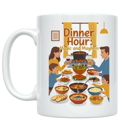 Dinner Hour: Magic and Mayhem - Family Meal Planning - 11 oz Ceramic Coffee Mug
