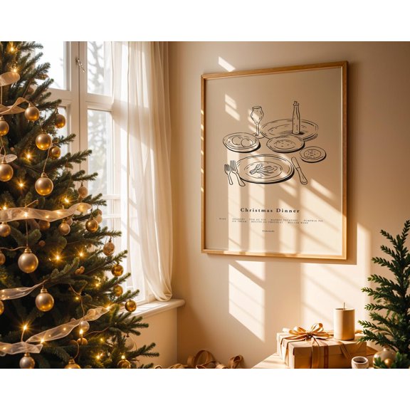 Dinner Line Art Print Festive Kitchen Poster, Unframed Poster Size 8x12 F03.1.22l691