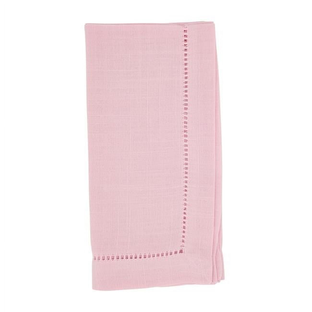 Pink Polyester Hemstitched Dinner Napkins, Set of 12
