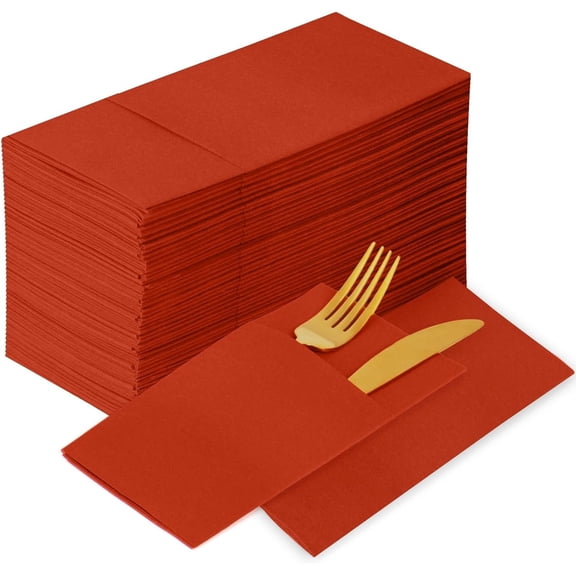 Dinner Napkins Disposbale Terracotta and Orange Cloth Like Paper Napkins with Pocket 100 Pack Wedding Reception Guest Hand Towel for Party Decoration, Bathroon, Kitchen (16.5 x 16.5 inch)