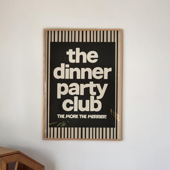 Dinner Party Club Kitchen Print Trendy Stripe Typography Wall Art Dining Room Wall Decor U