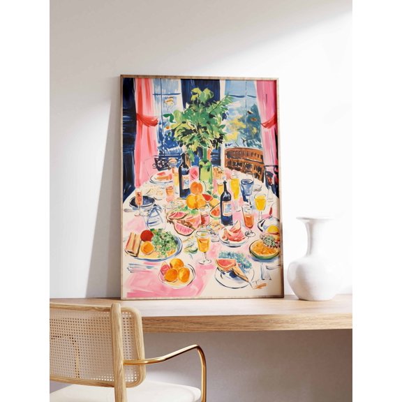 Dinner Party Food Print, Retro Food Art, Vintage Kitchen Poster, Kitchen Decor, Food Illustration Art, Food Poster , Poster Print Only