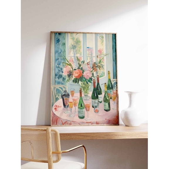 Dinner Party Retro Floral Food Art Vintage Kitchen Chef Illustration Print Unframed Paper Print