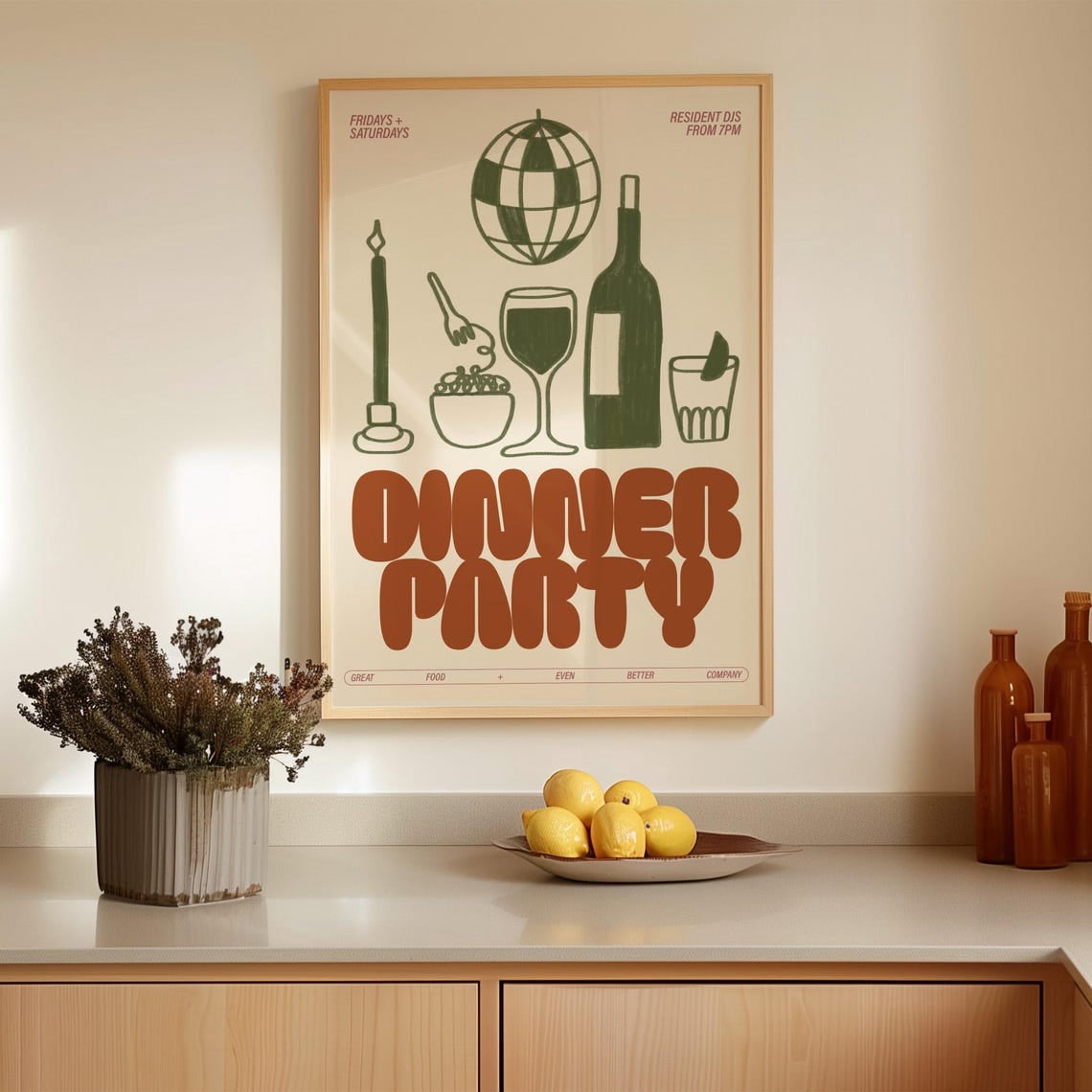 Dinner Party Wall Art Print, Food Music Kitchen Decor - Walmart.com
