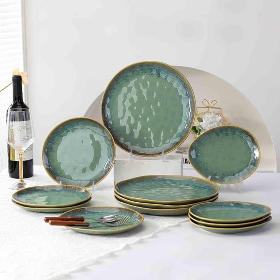 Dinner Plate Set of 4 + 11 Inch Ceramic Irregular Shape - Hot Deal Tableware - Practical Serving Plates for Pasta, Pizza & Salad - Designed for Home Dining & Families