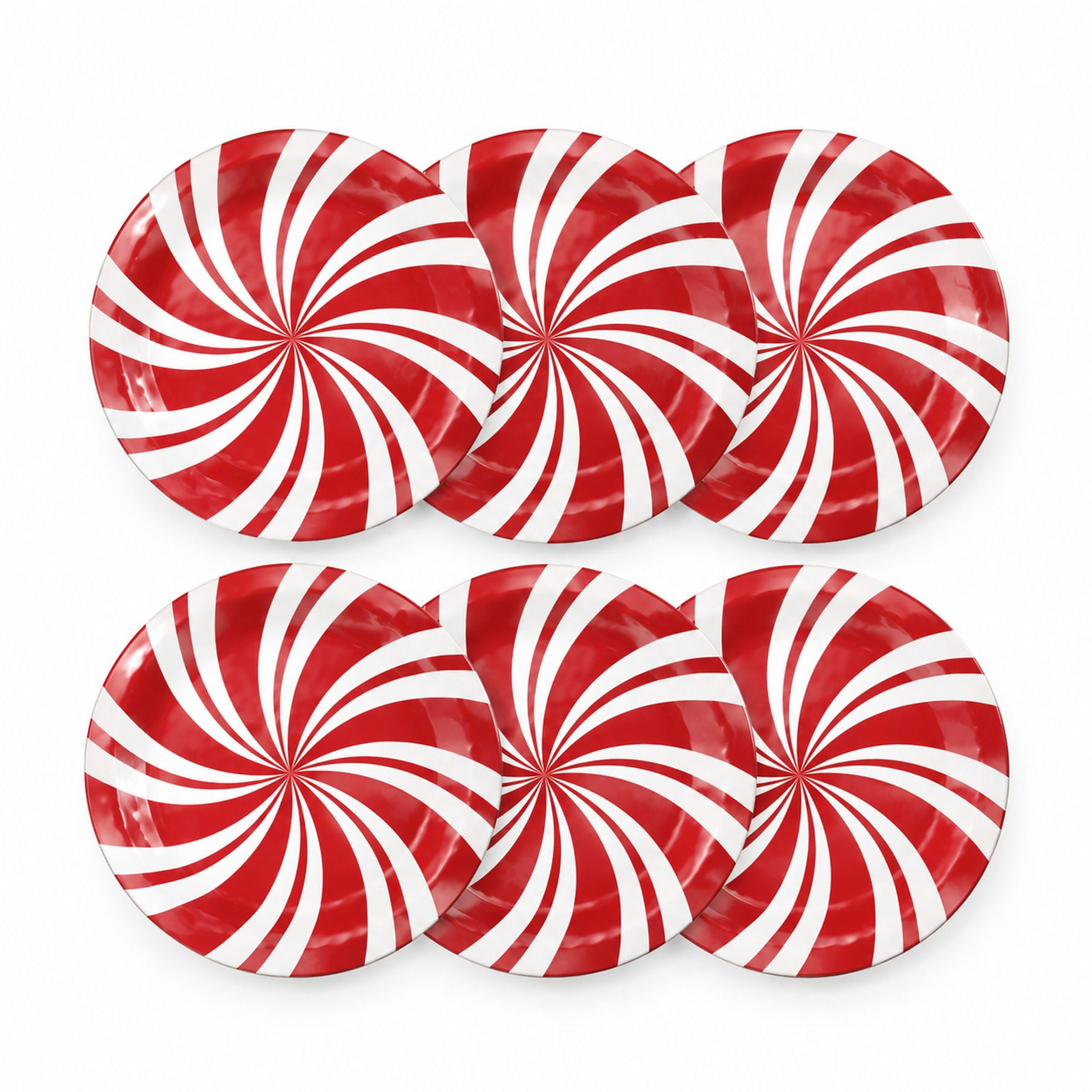 Main Course Dinner Set Dinner Plate Set, Red Peppermint Print, 11 Inch, Set of 6, Melamine ...
