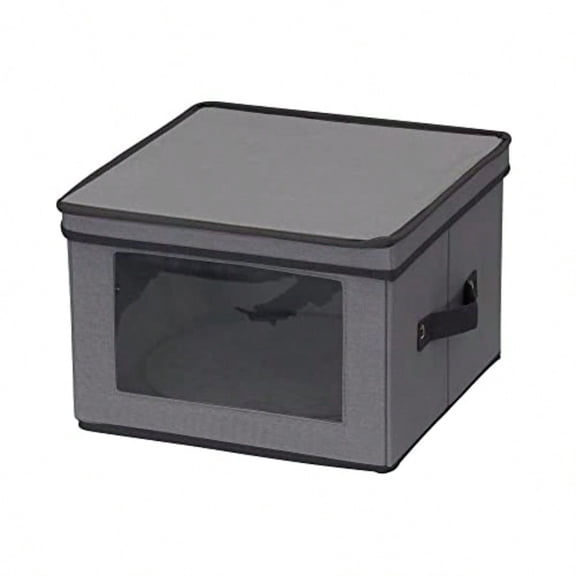 Dinner Plate Storage Box Strong Frame and Handles Windowed Panel Fully Removable Lid Stackable and Foldable Perfect for Preserving Your Dinnerware Gray