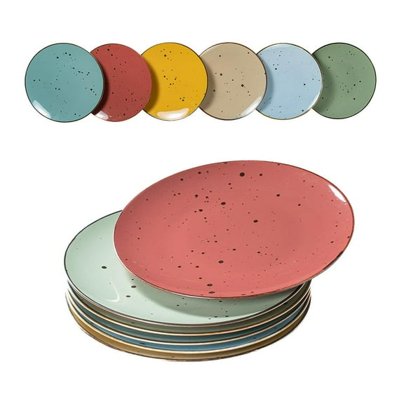 Dinner Plates 11 inch Set of 6 - Microwave, Oven, Dishwasher Safe, Scratch Resistant, Porcelain Durable Dishes for Steak, Pizza, Home & Restaurant, Party, Gifts - Vivid Assorted Colors