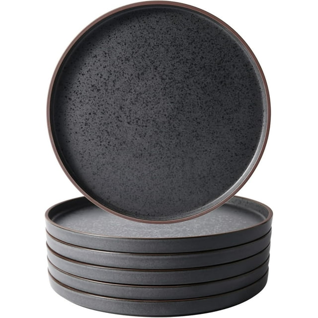 Dinner Plates,Ceramic Dinner Plates Set of 6,10.75 inch Large ceramic plates,Modern Shape Dinnerware Dishes Set for Kitchen, Microwave & Dishwasher & Oven Safe-Coffee Rim