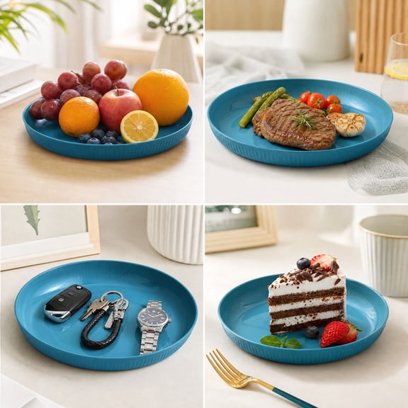 Dinner Plates Deep Salad Plates with Ribbed Rim Speckled Design, Reusable Textured Finish Serving Plates for Pasta Snacks Family Meals