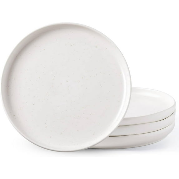 Dinner Plates Set of 4, Handcrafted Porcelain Wavy Rim 10.5 Inch Modern Ceramic Plates Set, Dinnerware Dishes for Kitchen-Microwave&Dishwasher&Oven Safe, Chip resistant-Speckeld White
