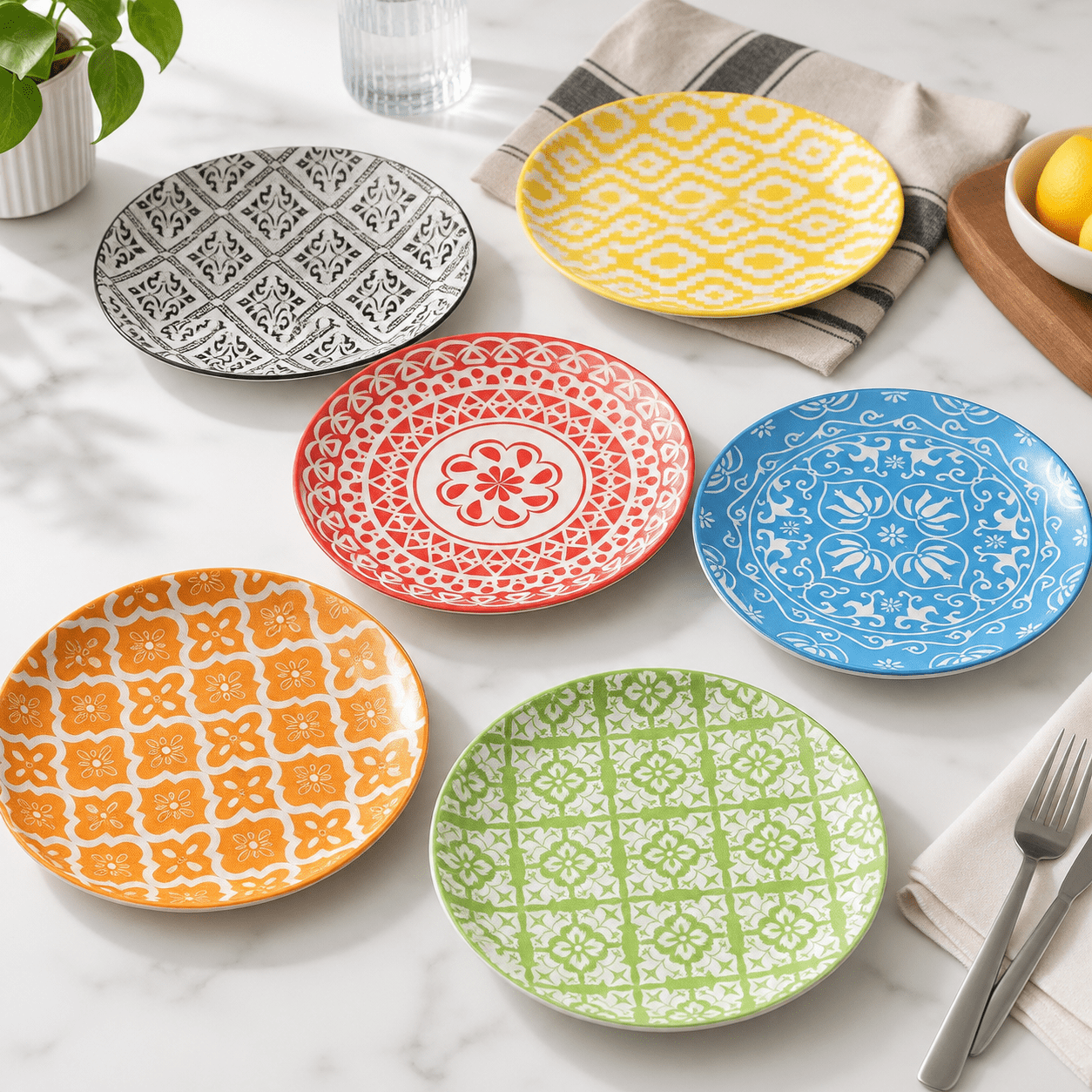 Main Course Dinner Set Dinner Plates Set Of 6 8 Inch Scratch Resistant Ceramic Dishwasher ...