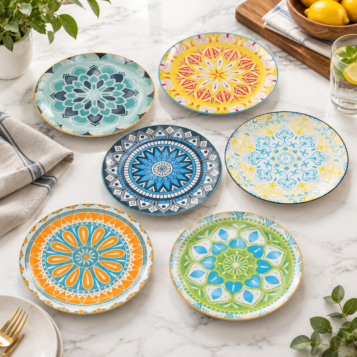 Main Course Dinner Set Dinner Plates Set Of 6 8 Inch Scratch Resistant Ceramic Dishwasher ...