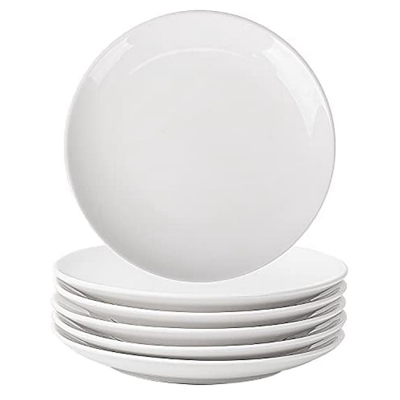 Delling Dinner Plates Set of 6, 10 inch Ceramic Plates - Microwave, Oven, and Dishwasher Safe, White