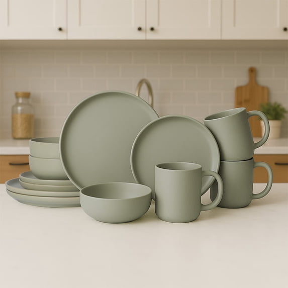Dinner Plates and Bowls Set,12 Piece Stoneware Dinnerware Sets With Mugs Microwave And Dishwasher Safe Stackable Matte Glaze Kitchenware
