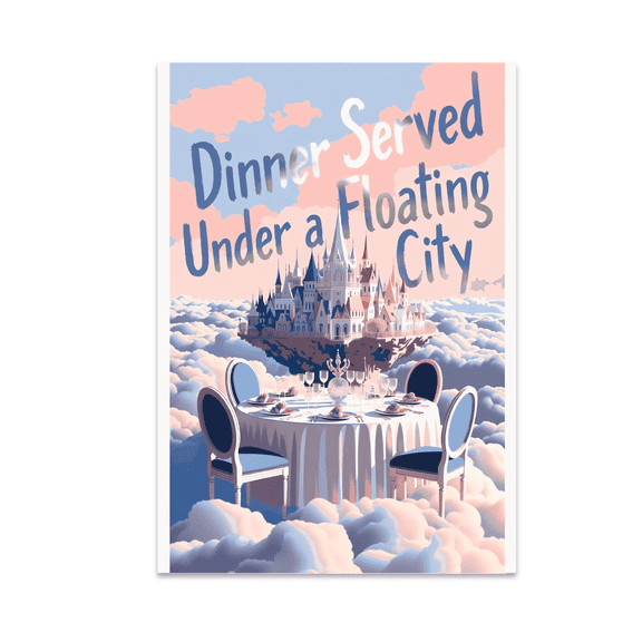 Dinner Served Under a Floating City - Surreal Art Enthusiast - 13x19 Poster Print