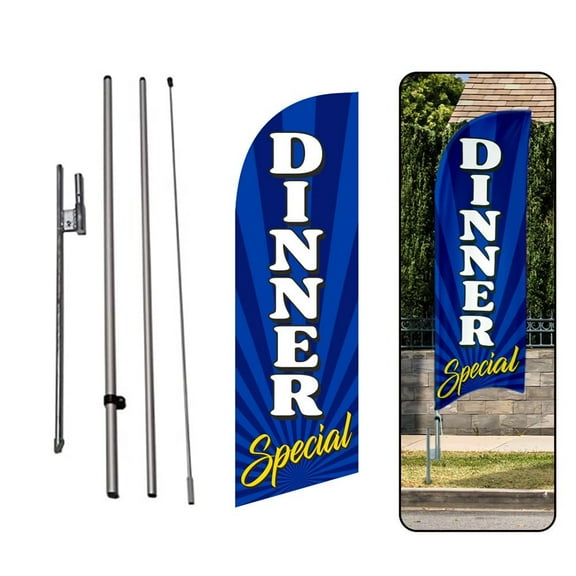 Dinner Special 6FT Swooper Feather Flag for Restaurants Business Advertising outdoor windless feather Banner with complete 8FT Pole kit with Ground Stake